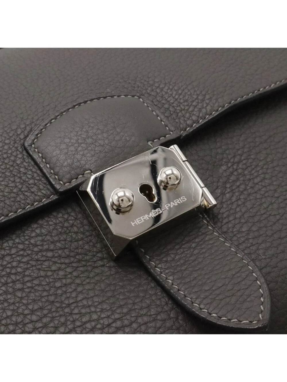 Hermes Sac a Depeches 27 Business Briefcase Second Togo Leather Graphite Gray